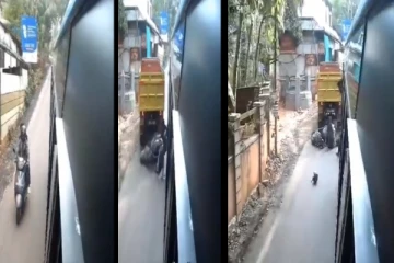 பேருந்தை முந்தியபோது ஒரு நொடியில் உயிர் தப்பிய மாணவிகள் - பதற வைக்கும் வீடியோ வைரல்!