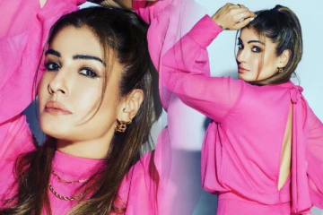 பிங்க் நிற உடையில் அசத்தலான போஸ் கொடுக்கும் கே.ஜி.எப் நடிகை ரவீனா டாண்டன்