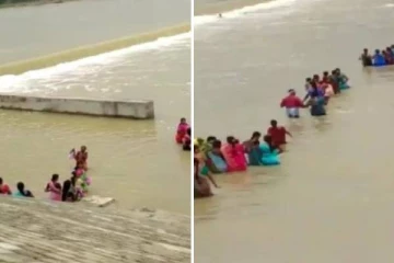 இடுப்பளவு தண்ணீர் வெள்ளத்துக்கு மத்தியில் கல்யாண சீர்வரிசை: வைரலாகும் திக் திக் காட்சிகள்