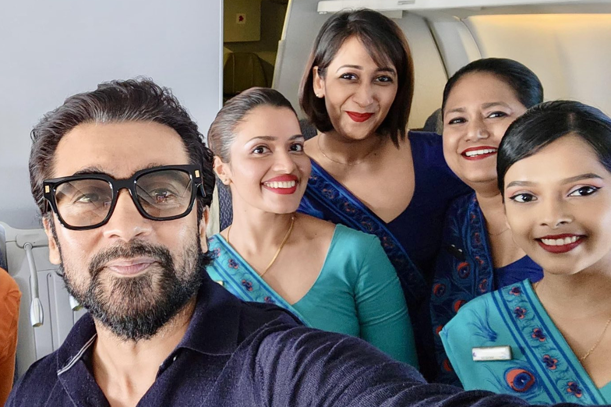 இலங்கை வந்த நடிகர் சூர்யா; விமான ஊழியர்களுடன் செல்ஃபி! | Actor Suriya Visit Sri Lanka Selfies Airline Staff