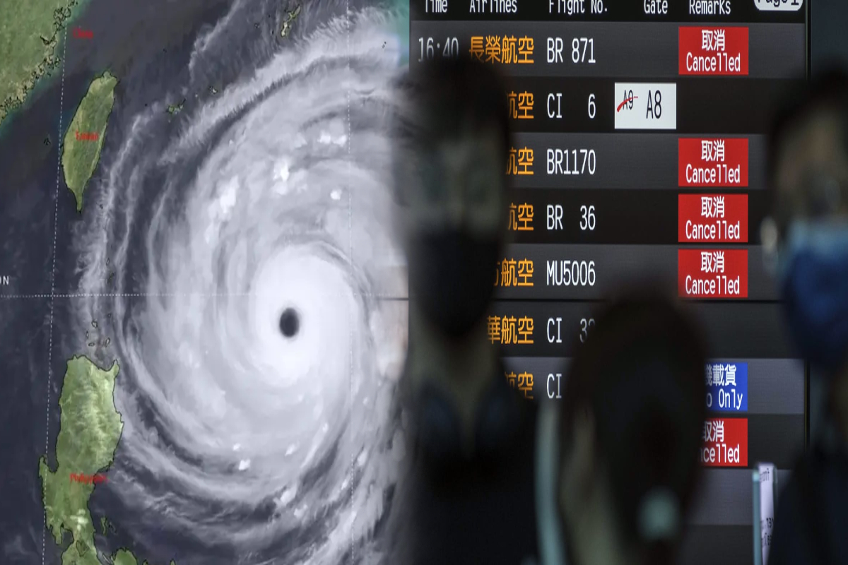 சம்பி சூறாவளி; 900க்கும் மேற்பட்ட விமானங்கள் இரத்து | Typhoon Champi Nears Taiwan 900 Flights Cancelled