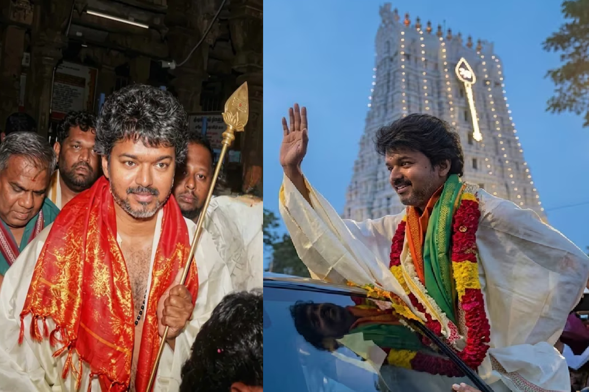 திருச்செந்தூரில் வேலேந்திய கையுடன் தேர்தல் வெற்றிக்கு வழிபாடு செய்த விஜய் | Tvk Vijay In Tiruchendur Visite Viral Photos