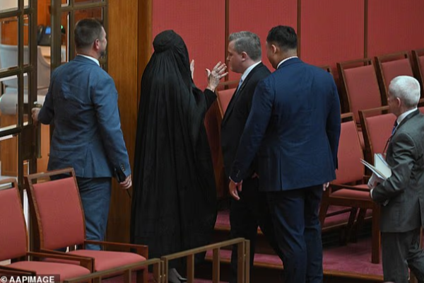 one nation leader enter senate with burqa