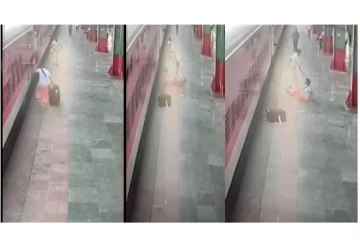 ஓடும் ரயிலில் ஏற முற்பட்ட நபர்- கண் இமைக்கும் நேரத்தில் உயிரைக் காப்பாற்றிய போலீஸ்