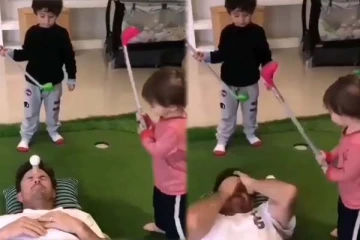 அச்சச்சோ இப்படியா விளையாடுவது? தந்தையின் பரிதாப நிலையை நீங்களே பாருங்க