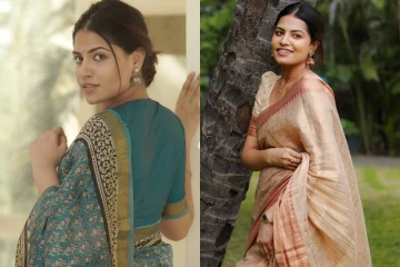 புடவையின் அழகில் மயக்கும் தொகுப்பாளினி ஏஞ்சலின் அழகிய புகைப்படங்கள்