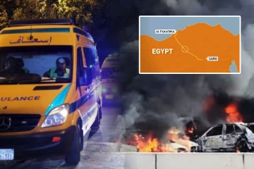 எகிப்தில் பாரிய வாகன விபத்து...! தீப்பற்றி எரிந்த வாகனங்கள்: 32 பேர் உயிரிழப்பு