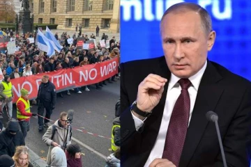 போர் குற்றவாளியாக புடினை விசாரிக்க வேண்டும்! ஜேர்மனி தலைநகரில் கூடிய ஆயிரக்கணக்கான ரஷ்யர்கள்