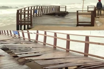 மெரினாவில் கடல் அலை மோதி மாற்றுத்திறனாளிகளுக்கான நடைபாதை சேதம் - அதிகாரிகள் ஆய்வு