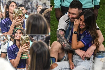 மெஸ்ஸியை கட்டியணைத்து கண்ணீர் சிந்திய மனைவி: உலக கோப்பைக்கு முத்தமிட்டு மகிழ்ச்சி