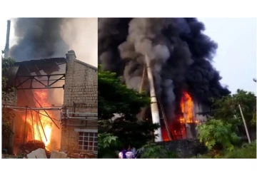 பழனி அருகே நூல் தயாரிக்கும் ஆலையில் பாய்லர் வெடித்து பயங்கர தீ விபத்து...!