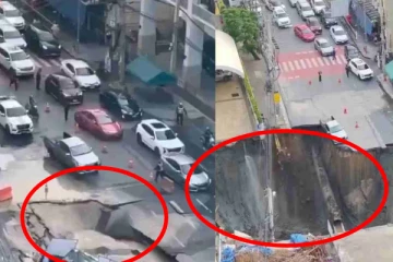 தாய்லாந்தில் தலைநகரில் திடீரென ஏற்பட்ட பாரிய பள்ளம்; கண்ணிமைக்கும் நேரத்தில் மாயமான வீதி