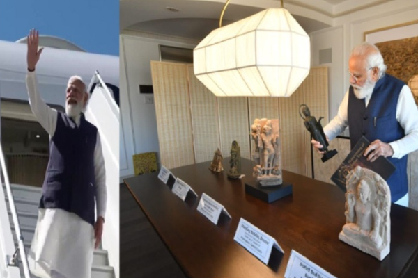 அமெரிக்காவில் மீட்கப்பட்ட 157 இந்திய புராதன சின்னங்களுடன் நாடு திரும்புகிறார் பிரதமர் மோடி! | World India