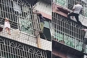 ஜன்னல் கம்பியில் சிக்கிய குழந்தை