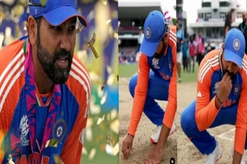 T20 World Cup: பார்படாஸ் மண்ணை தின்ற ரோஹித் ஷர்மா - ஏன் தெரியமா?