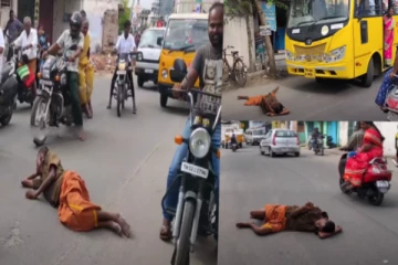ஒரு ரவுண்டு போட்டுட்டு சாலையில் படுத்து அடம் பிடித்த மதுப்பிரியர்..!