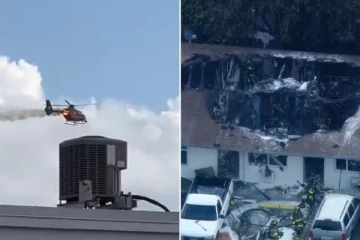 அமெரிக்காவில் அடுக்குமாடி கட்டிடம் மீது ஹெலிகாப்டர் மோதி விபத்து: வீடியோ