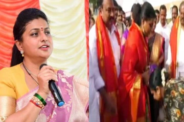 அமைச்சர் ரோஜாவின் காலில் விழுந்த மூதாட்டிகள்! சர்ச்சை புகைப்படம்