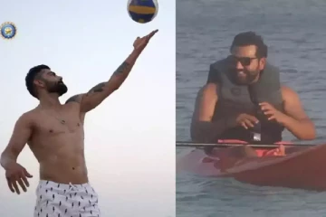 துபாய் கடற்கரையில் ஆட்டம் போடும் கோலி, ரோஹித் சர்மா