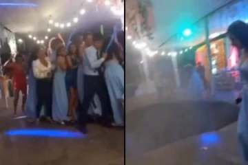 கல்லூரி இறுதி நாள் கொண்டாட்டத்தில் இடிந்து விழுந்த தரைதளம்: 25 மாணவர்கள் குழிக்குள் மூழ்கிய வீடியோ