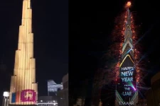 புத்தாண்டை முன்னிட்டு உலகின் மிகவும் உயரமான கட்டிடத்தில் காட்சிப்படுத்தப்பட்ட இலங்கையில் தேசியக் கொடி!