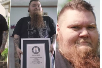 கின்னஸ் சாதனைக்காக தாடி வளர்த்த பெண்!