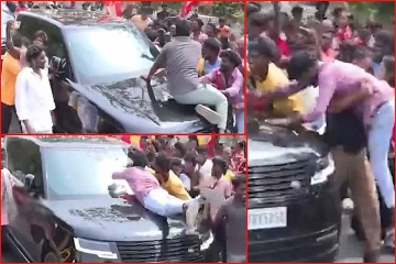 விஜய்யின் கார் மீது ஏறிய தொண்டர்கள்