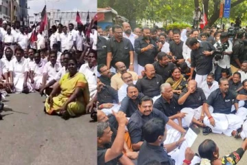 எடப்பாடி பழனிசாமி கைதுக்கு எதிர்ப்பு - கரூரில் அதிமுகவினர் சாலை மறியல்