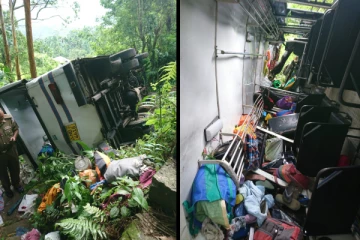 50 அடி பள்ளத்தில் விழுந்த பேருந்து: 24 பேர் காயம் (Photos)