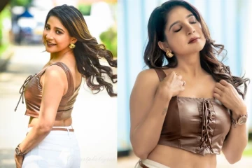 நடிகை சாக்ஷி அகர்வால் ட்ரெண்டி உடையில் போட்டோஷூட்