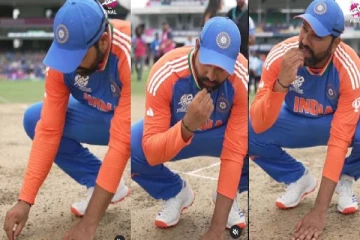 வெற்றியின் மிதப்பில் இந்திய அணி; பிட்ச் மண்ணை சாப்பிட்ட ரோகித் சர்மா..பின்னணி என்ன!