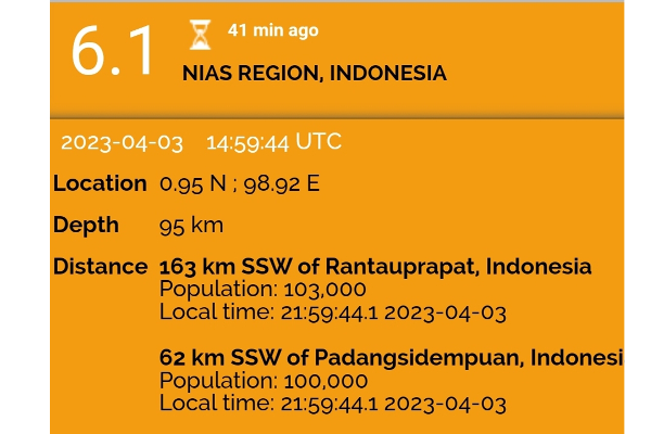இந்தோனேசியாவில் 6.1 ரிக்டர் அளவில் நிலநடுக்கம் | Earthquake Magnitude 6 1 Strikes Nias Indonesia