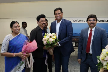 அமெரிக்காவில் கால் பதித்த ஸ்டாலின் - உற்சாக வரவேற்பு அளித்த தமிழர்கள்