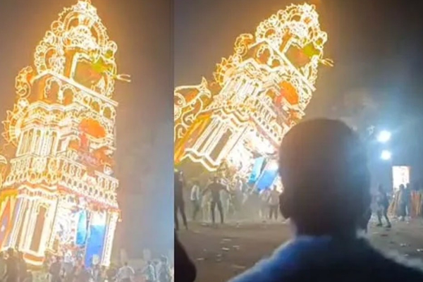 திடீரென சரிந்து விழுந்த 60 அடி உயர தேர் ; சூழ்ந்திருந்த பக்தர்களுக்கு நடந்த சம்பவம் | 60 Foot Tall Temple Chariot Suddenly Collapses