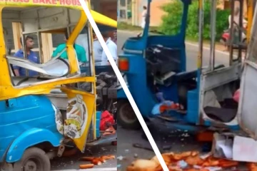 பேக்கரி பொருட்களுடன் சென்ற வாகனம் விபத்து; இருவர் மருத்துவமனையில்