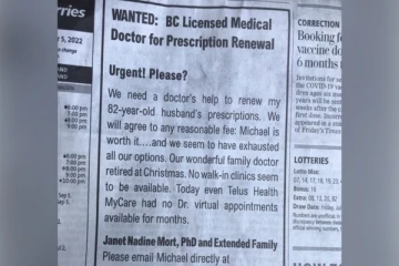 மருத்துவரின் சேவைக்காக பத்திரிகை விளம்பரம் செய்த கனேடிய முதியவர்