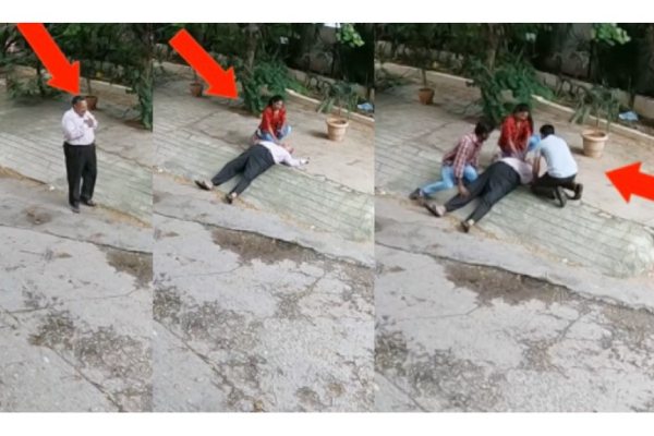 சட்டென நெஞ்சுவலியில் கீழே விழுந்து உயிருக்கு துடிதுடித்த மனிதர் - ஓடி வந்து காப்பாற்றிய பெண் - வீடியோ வைரல் | Entertainment Viral Video