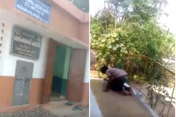 பள்ளி சுவரில் மாணவர்களை பெயிண்ட் அடிக்க வைத்த பெண் தலைமையாசிரியர் - வைரலாகும் வீடியோ