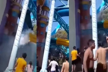 நீர்ச்சறுக்கு உடைந்ததால்  30 மீட்டர் உயரத்தில் இருந்து விழுந்த குழந்தைகள்!