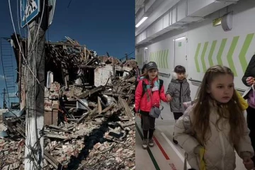 வெடிகுண்டு தடுப்புப் பதுங்கு குழிக்குள் தள்ளப்பட்ட உக்ரேனிய குழந்தைகள்