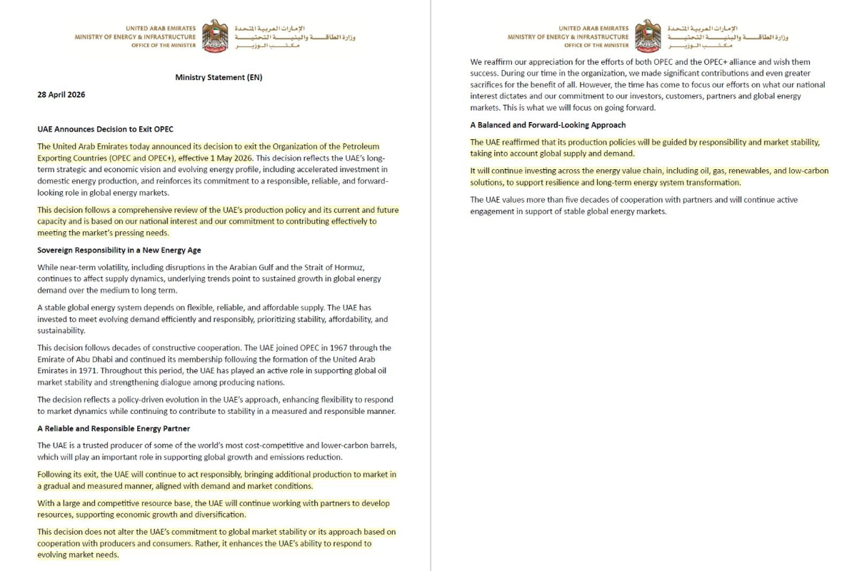 ලෝක තෙල් වෙළදපොල උඩුයටිකුරු වෙයි - එක්සත් අරාබි එමීර් රාජ්‍යය OPEC සංවිධානයෙන් ඉවත් වීමට තීරණය | Uae To Exit Opec Alliance From May 1