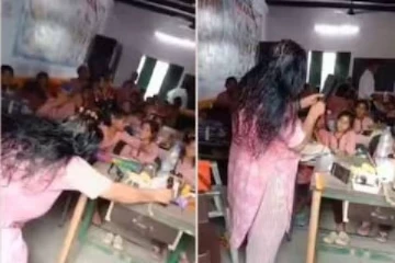 வகுப்பறையில் பாடல் கேட்டவாறு ஆயில் மசாஜ்; ஆசிரியை அட்ராசிட்டி - வீடியோ வைரல்!