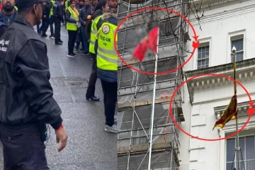 பிரித்தானியாவில் இலங்கை தேசியக் கொடிக்கு மேலாக உயர்ந்த தமிழீழ தேசியக் கொடி : பாரிய போராட்டம் முன்னெடுப்பு