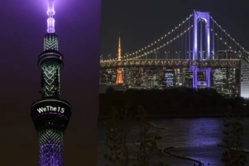 உலகின் பிரபலம் வாய்ந்த 125 இடங்களில்  ஒளிர்ந்த  ஊதா நிறம்; காரணம் என்ன?