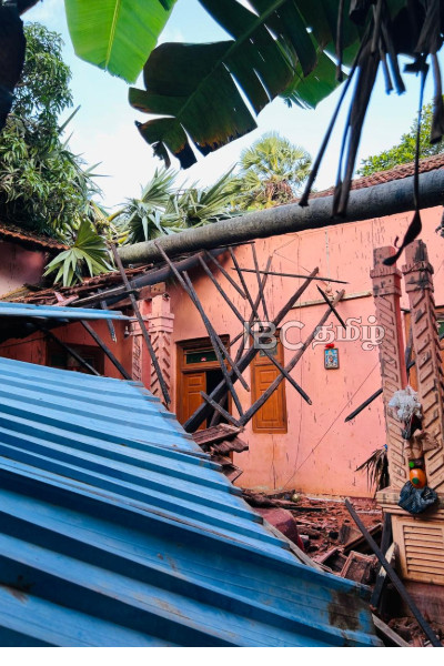 யாழில் வீட்டின் மீது முறிந்து விழுந்த மரம் | Strong Winds In Jaffna Tree Falls On House Damage