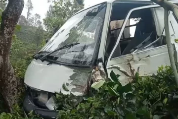 மலையகத்தில் வீதியை விட்டு வெளியே பாய்ந்த வான் - ஒருவர் படுகாயம் (படங்கள்)