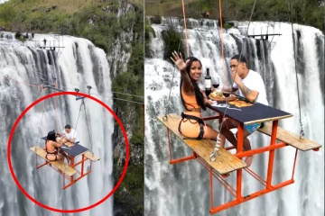 அந்தரத்தில் தொங்கியபடி டின்னர்! 295 அடி உயரத்தில் உணவருந்தும் ஜோடி