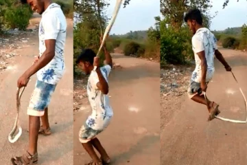 இறந்த பாம்பை கொண்டு Skipping விளையாடும் நபர்! பகீர் காட்சிகள்