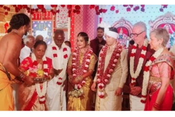 தமிழ் பெண்ணை காதலித்து கரம்பிடித்த பிரான்ஸ் மாப்பிள்ளை - சேலை, வேட்டி அணிந்து வந்த பிரான்ஸ் நாட்டினர்!