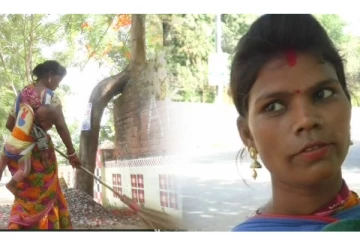 கைக் குழந்தையை சுமந்துக்கொண்டு ரோட்டில் தூய்மை பணி செய்த பெண் - வைரலாகும் வீடியோ